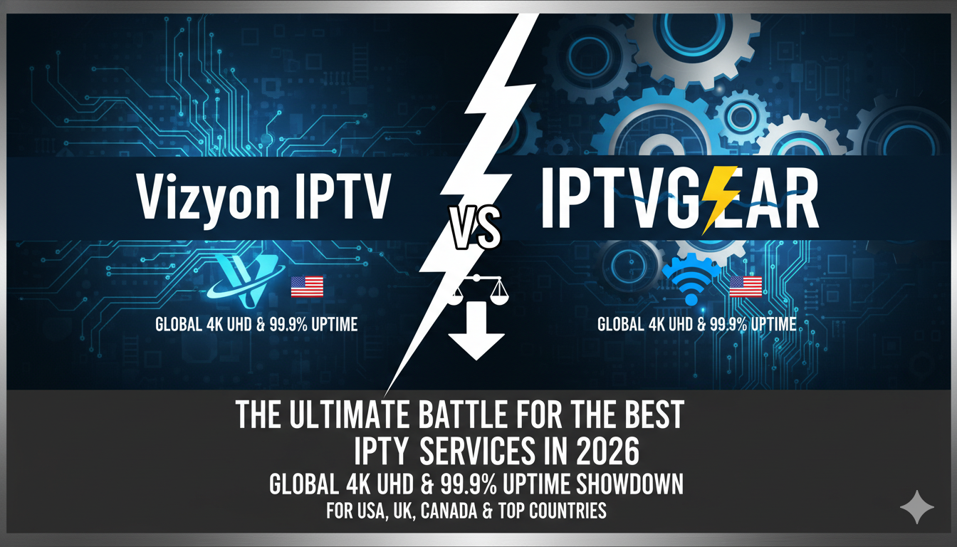 Vizyon IPTV VS IPTVGEAR: The Ultimate Battle for the best IPTV service 2026 – Global 4K UHD &amp; 99.9% Uptime Showdown